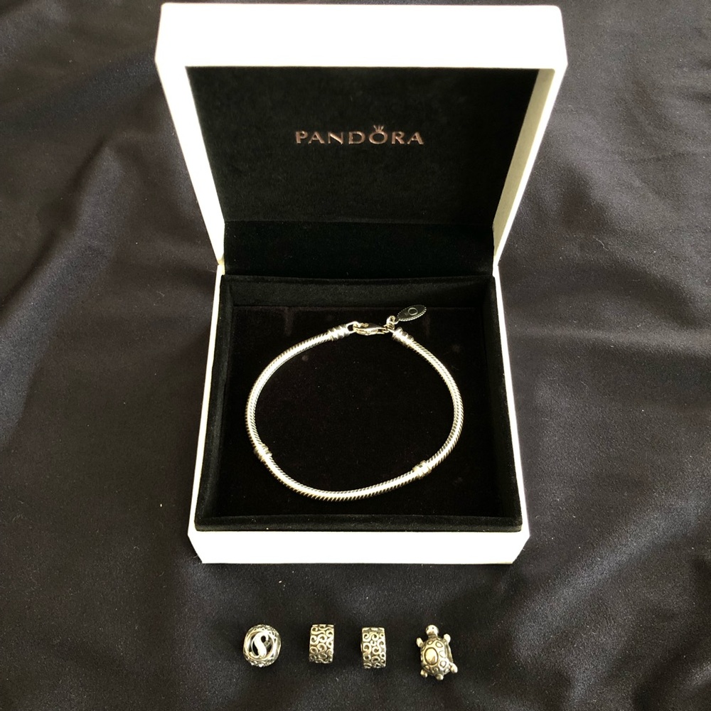 New 7.5” Silver Pandora Bracelet with Charms